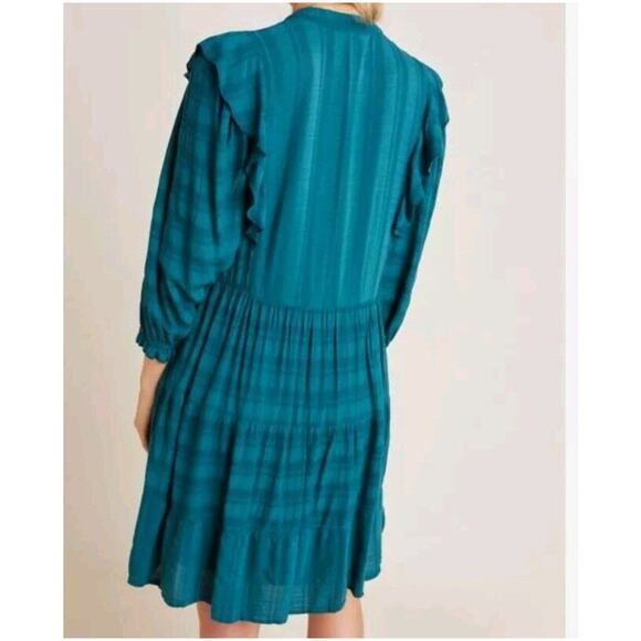 Anthropologie Amadi Turquoise Rossi Ruffled Tunic Long-Sleeve Dress - Size L - Picture 3 of 9